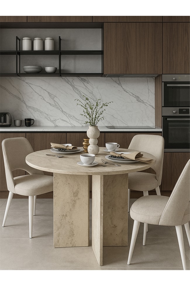 Dorpek Toli Modern Yemek Masası, Şık Tasarım - Traverten