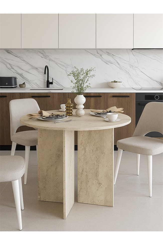 Dorpek Toli Modern Yemek Masası, Şık Tasarım - Traverten