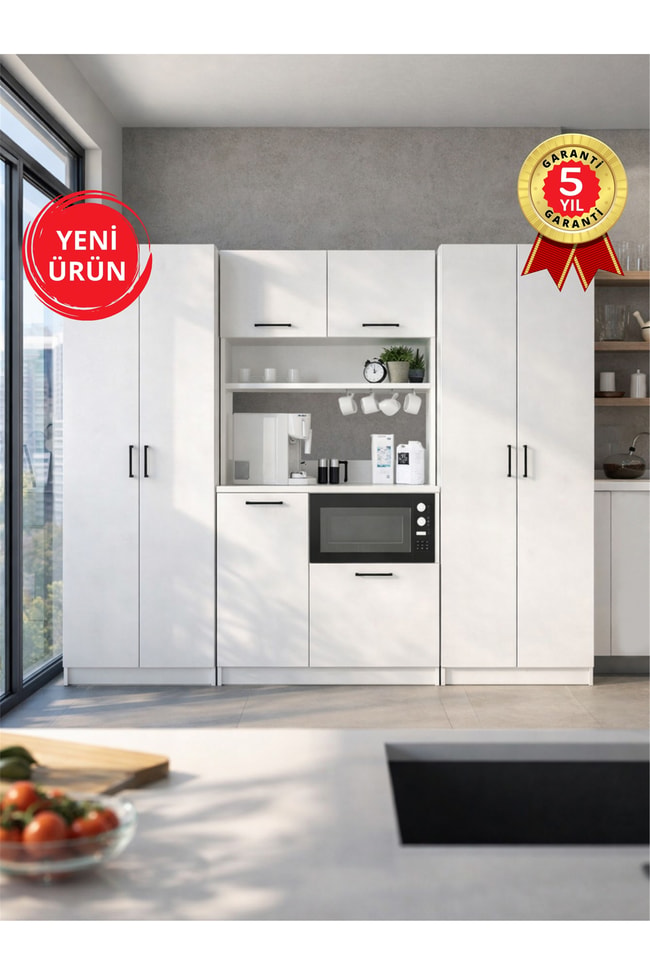 Dorpek Tuco 2 Kapaklı Mutfak Dolabı & 2*Tuco 2 Kapaklı 5 Raflı Kiler Dolabı Çok Amaçlı Dolap Beyaz
