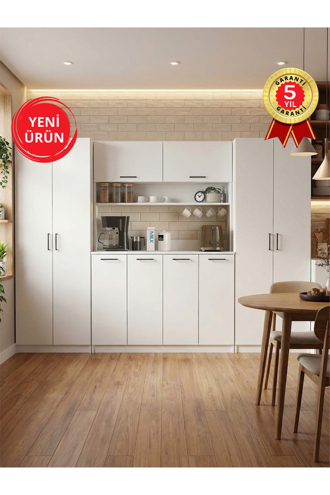 Dorpek Tuco 4 Kapaklı Mutfak Dolabı & 2*Tuco 2 Kapaklı 5 Raflı Kiler Dolabı Çok Amaçlı Dolap Beyaz