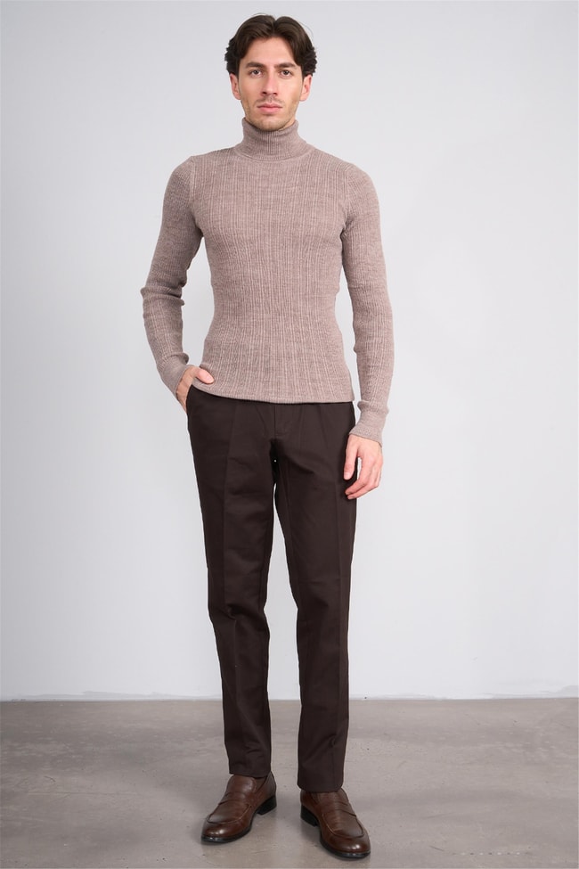Erpant 1 Kahverengi Erkek Pamuk Gabardin Regular Pantolon