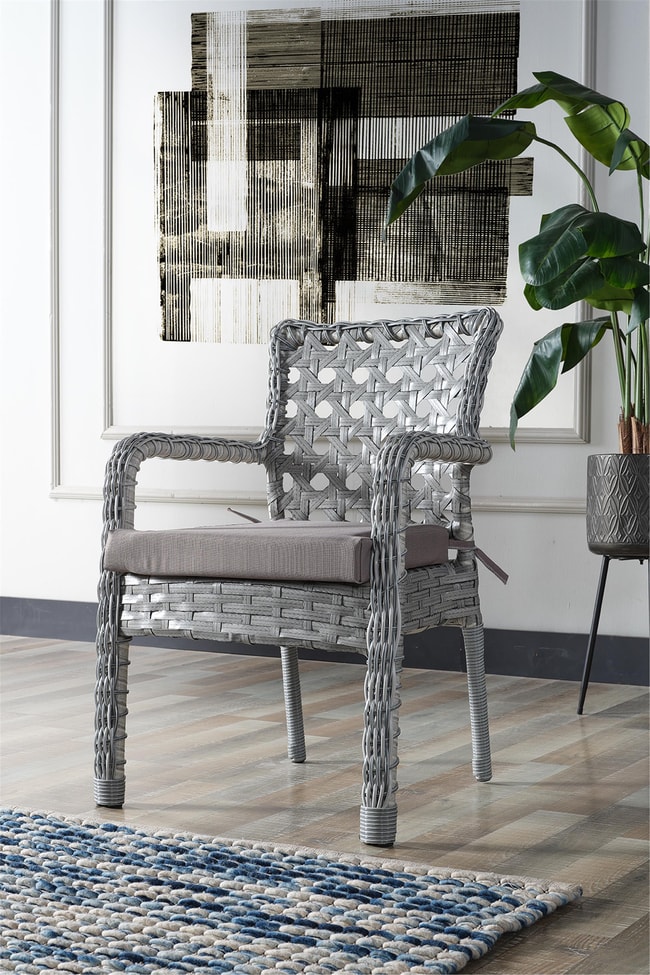 Evdemo Ayaz 4 Kişilik Rattan Bahçe Balkon Mutfak Masa Takımı Açık Gri