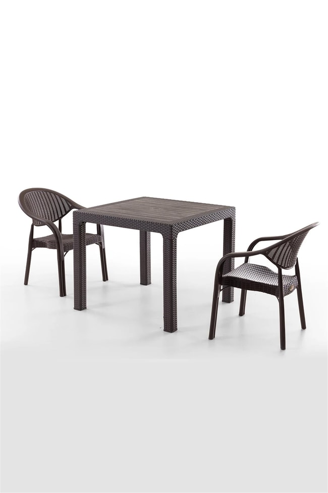 Evdemo Bamboo 2 Kişilik Rattan Masa Sandalye Takımı Kahve