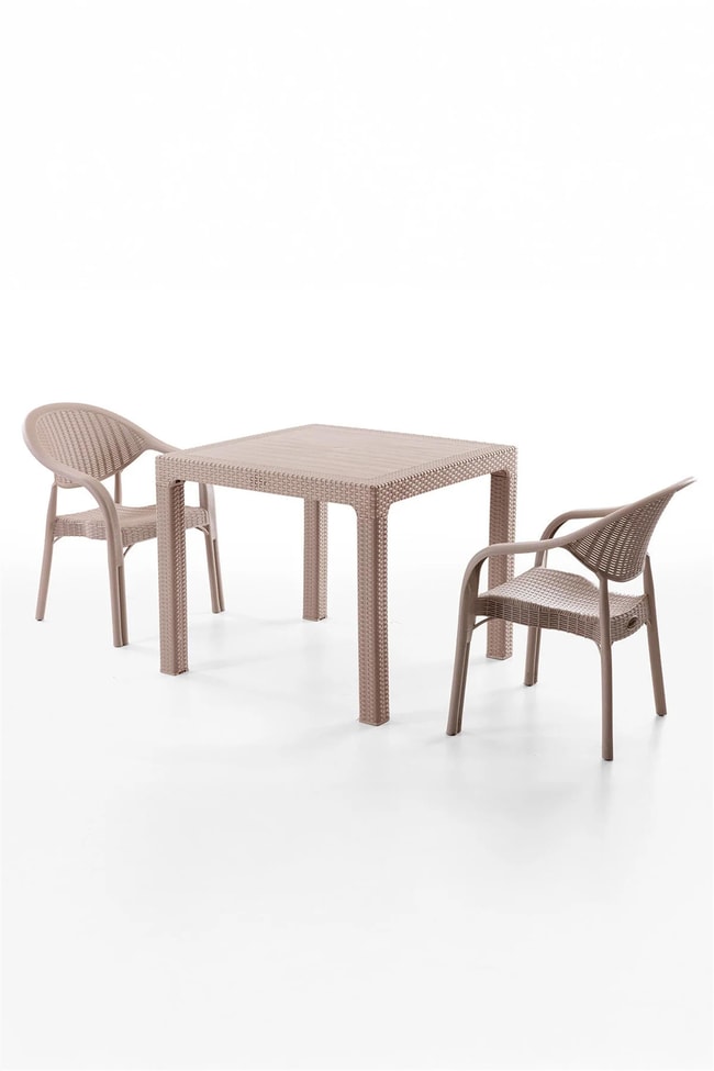 Evdemo Bamboo 2 Kişilik Rattan Masa Sandalye Takımı Cappuccino
