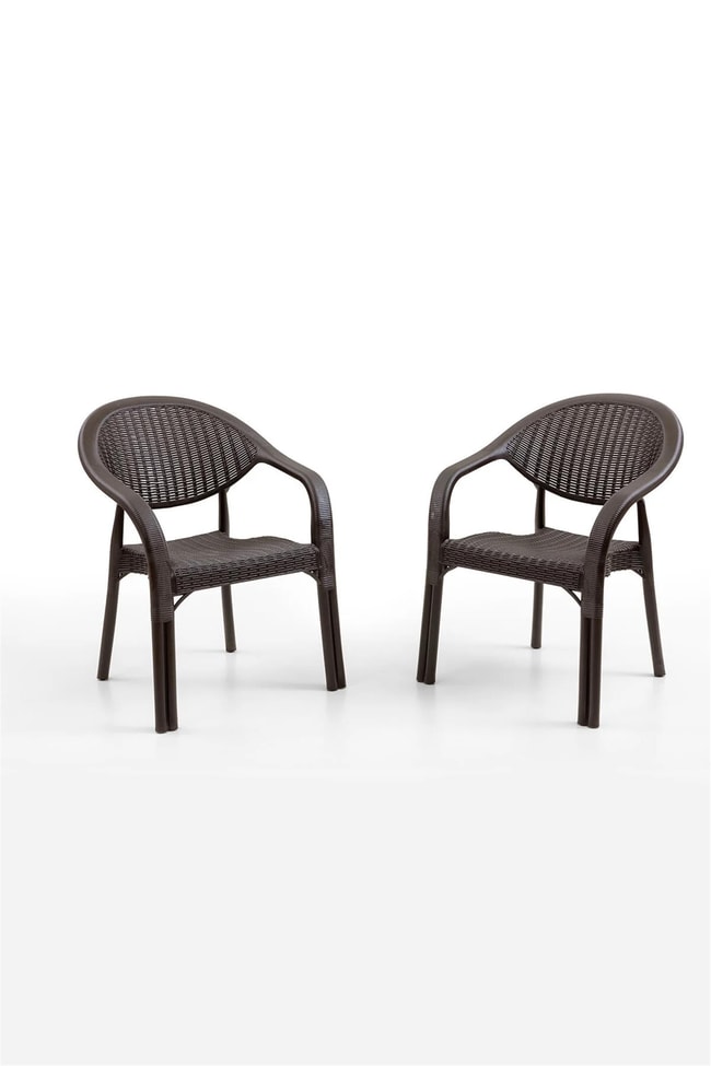Evdemo Bamboo 2li Rattan Sandalye Kahve