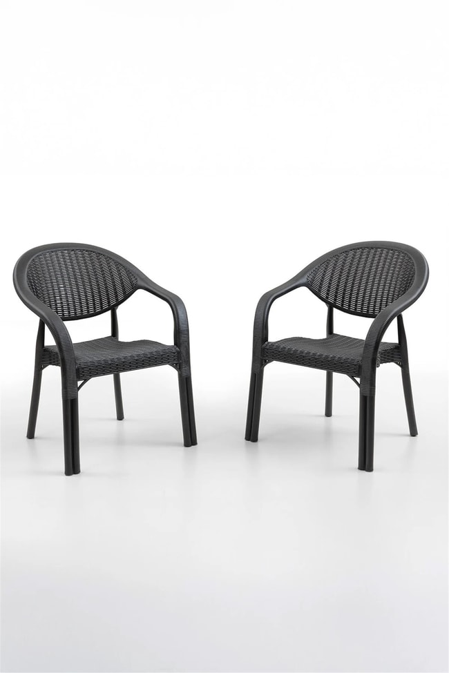 Evdemo Bamboo 2li Rattan Sandalye Siyah