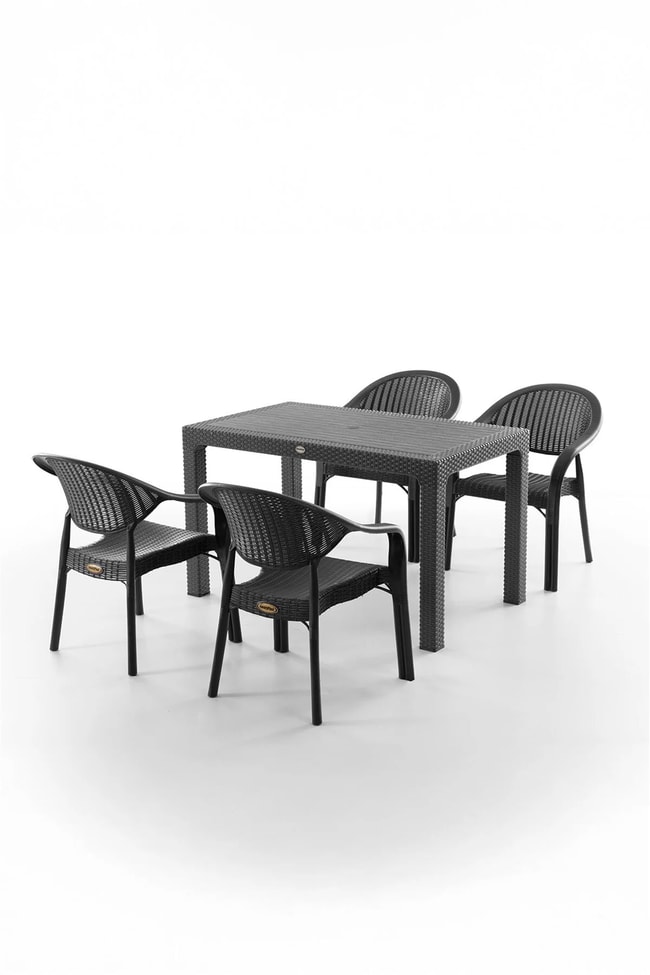 Evdemo Bamboo 4 Kişilik Rattan Masa Sandalye Takımı Siyah