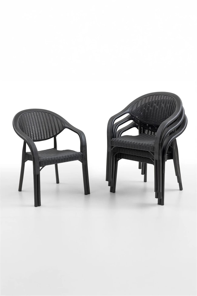 Evdemo Bamboo 4 Kişilik Rattan Masa Sandalye Takımı Siyah
