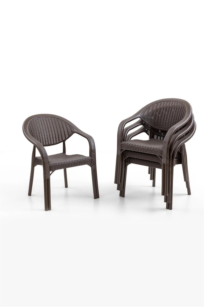 Evdemo Bamboo 4 Kişilik Rattan Masa Sandalye Takımı Kahve
