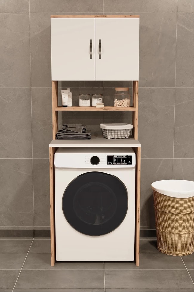 Evdemo Çamaşır Makinesi Üstü Banyo Dolabı Rafı Atlantik Çam