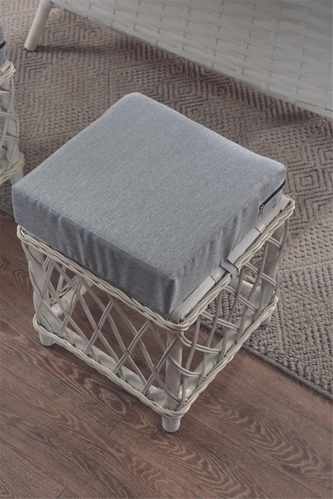Evdemo Edra Rattan Puflu Bahçe Balkon Takımı 3+1+1+Camı Masa Kemik Rengi