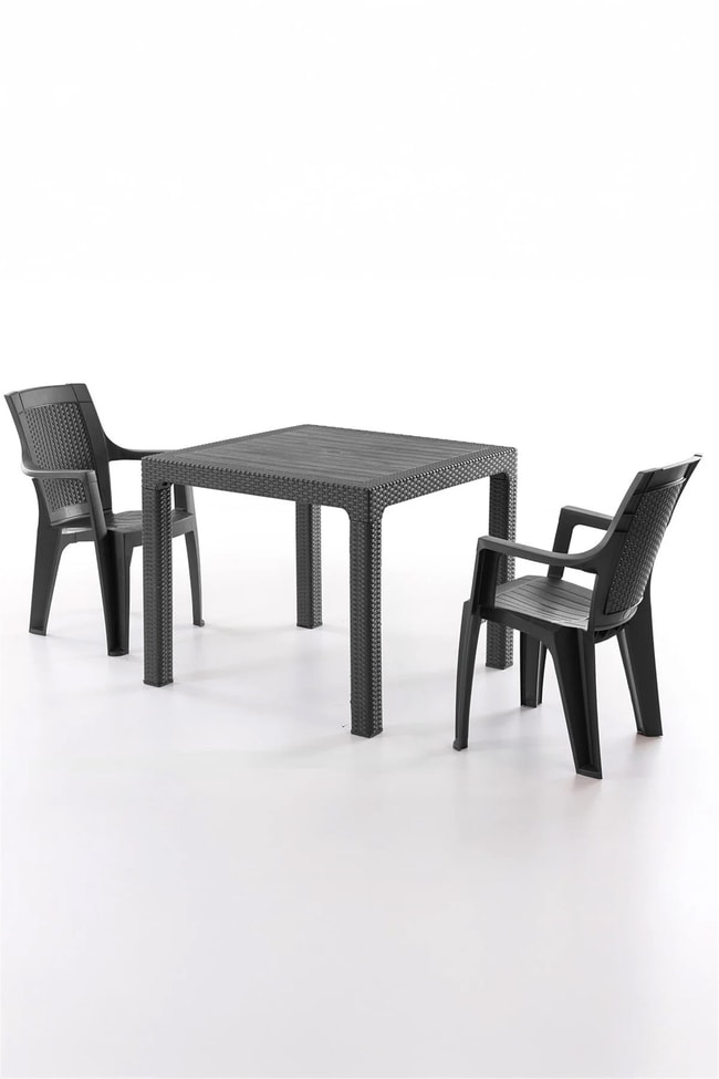 Evdemo Efes 2 Kişilik Rattan Masa Sandalye Takımı Siyah