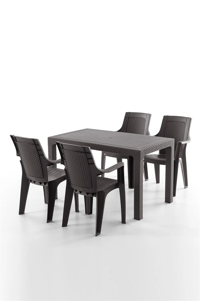 Evdemo Efes 4 Kişilik Rattan Masa Sandalye Takımı Kahve