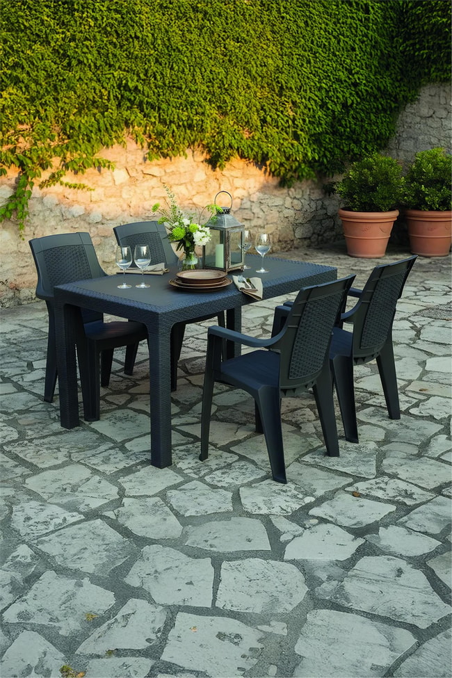 Evdemo Efes 4 Kişilik Rattan Masa Sandalye Takımı Siyah