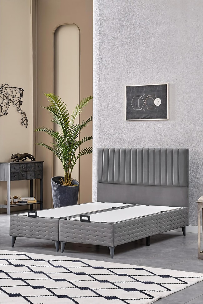 Evdemo Ezgi Çift Kişilik Baza Başlık Set Gri 150*200