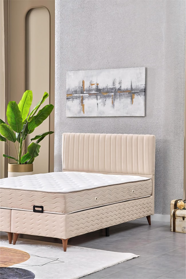 Evdemo Ezgi Çift Kişilik Baza Başlık Yatak Seti Krem 150*200