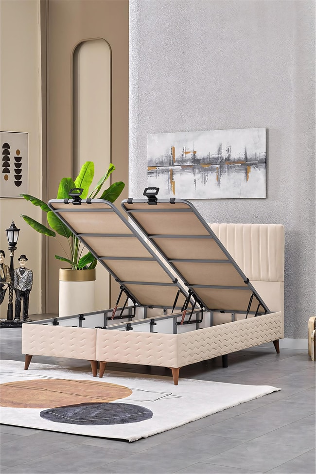 Evdemo Ezgi Çift Kişilik Baza Başlık Yatak Seti Krem 150*200