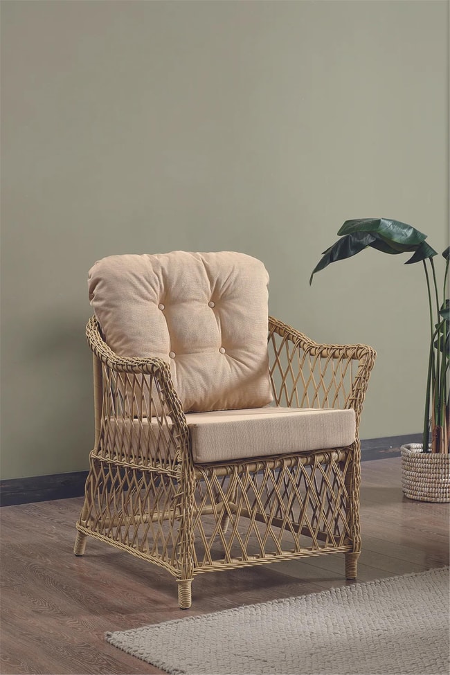 Evdemo Icon Rattan Bahçe Balkon Oturma Takımı 2+1+1+Camlı Masa Cappuccino