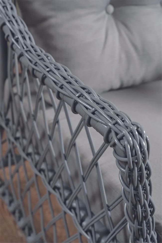 Evdemo Icon Rattan Bahçe Balkon Oturma Takımı 2+1+1+Camlı Masa Gri