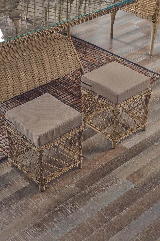Evdemo Joy Rattan Puflu Bahçe Balkon Takımı 3+1+1+Camlı Masa Cappuccino