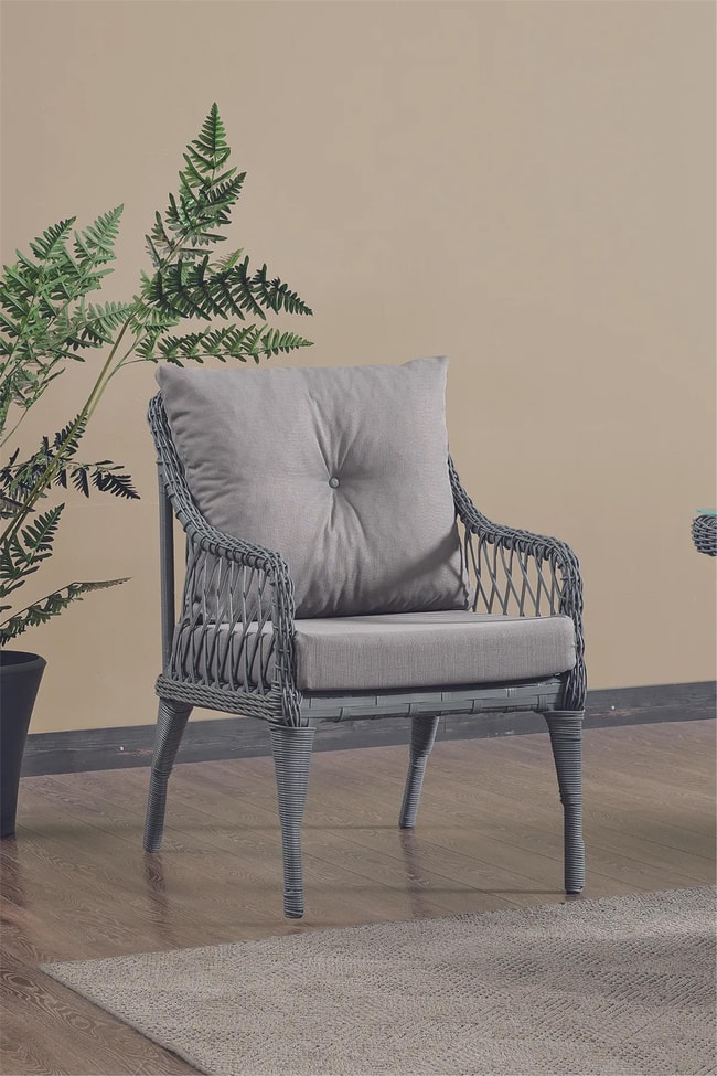 Evdemo Joy Rattan Puflu Bahçe Balkon Takımı 3+1+1+ Camlı Masa Gri