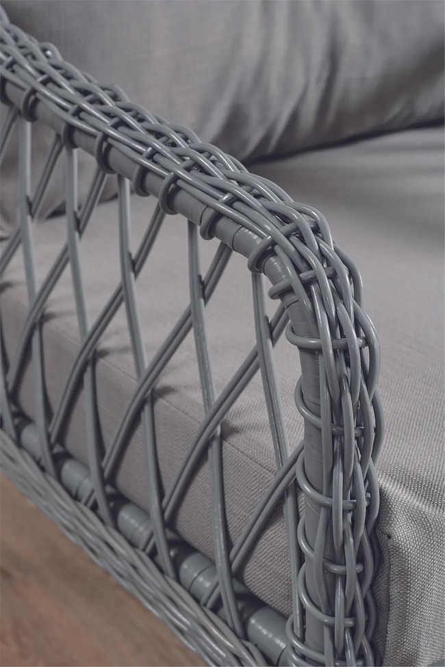 Evdemo Joy Rattan Puflu Bahçe Balkon Takımı 3+1+1+ Camlı Masa Gri