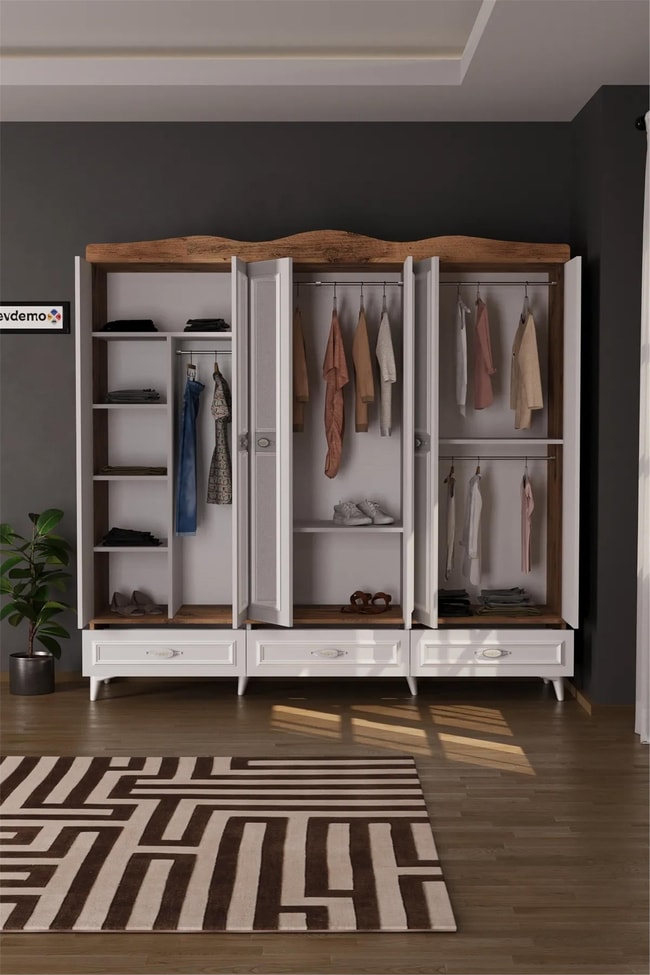 Evdemo Luna 6 Kapaklı 3 Çekmeceli Aynalı Gardırop Atlantik Çam