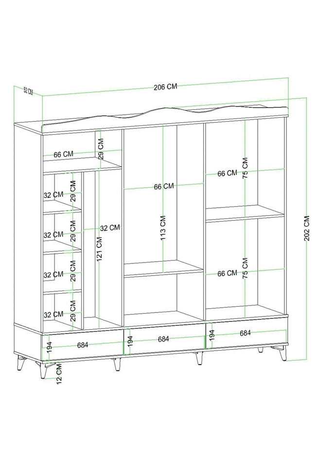 Evdemo Luna 6 Kapaklı 3 Çekmeceli Aynalı Gardırop Atlantik Çam