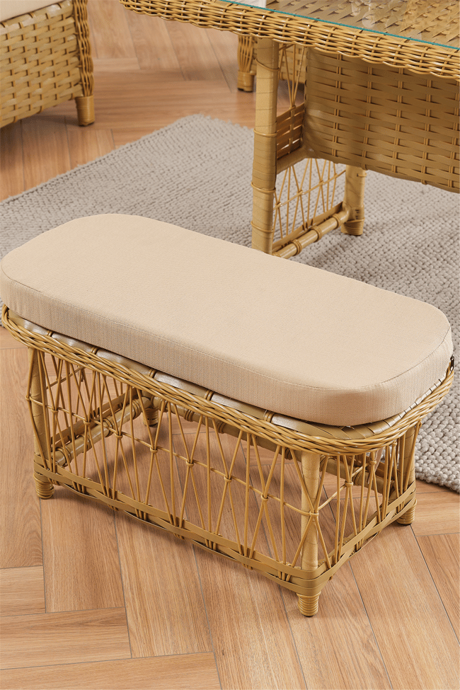 Evdemo Paris Rattan Puflu Bahçe Balkon Takımı 3+1+1 Cam Masalı Cappuccino