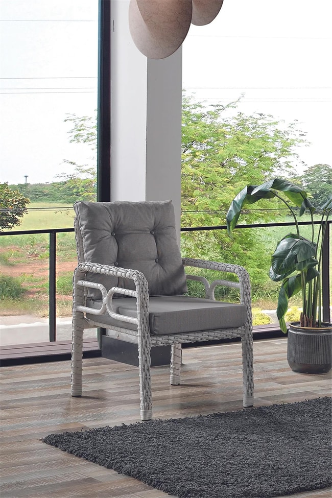 Evdemo Rio Rattan Bahçe Balkon Oturma Takımı 2+1+1+Camlı Masa Kemik Rengi