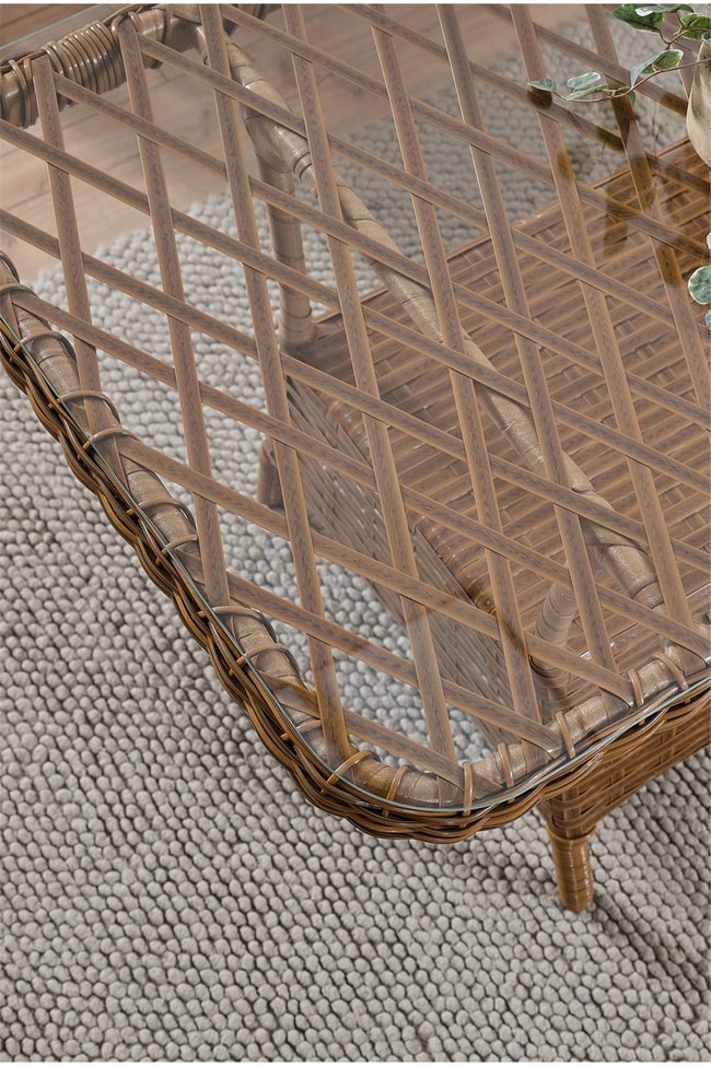 Evdemo Roma Rattan Bahçe Balkon Takımı 2+1+1 Cam Masalı Kahve