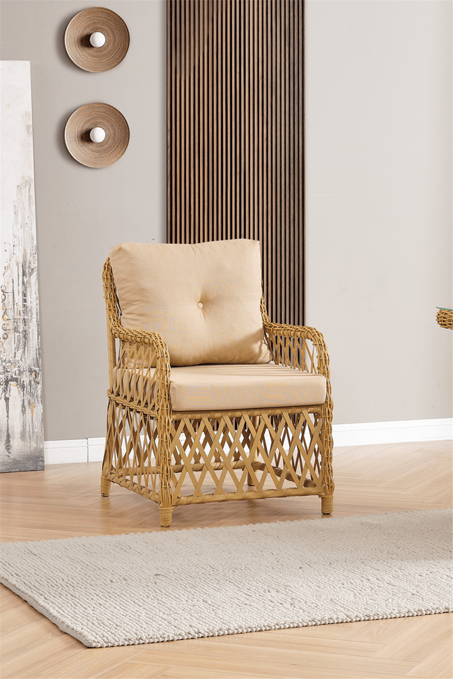 Evdemo Roma Rattan Bahçe Balkon Takımı 2+1+1 Cam Masalı Cappuccino