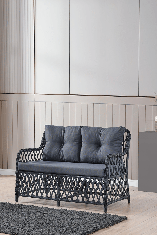 Evdemo Roma Rattan Bahçe Balkon Takımı 2+1+1 Cam Masalı Antrasit