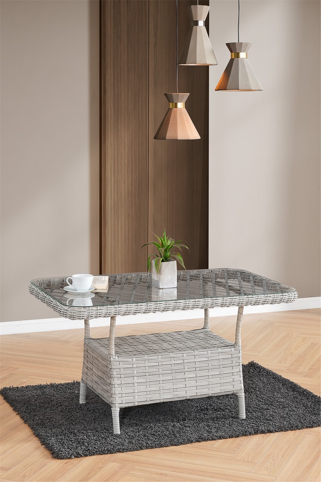 Evdemo Roma Rattan Bahçe Balkon Takımı 2+1+1 Cam Masalı Gri
