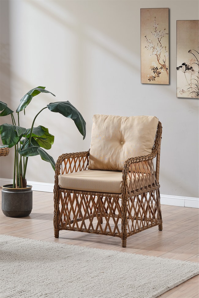 Evdemo Roma Rattan Bahçe Balkon Takımı 2+1+1 Cam Masalı Kahve