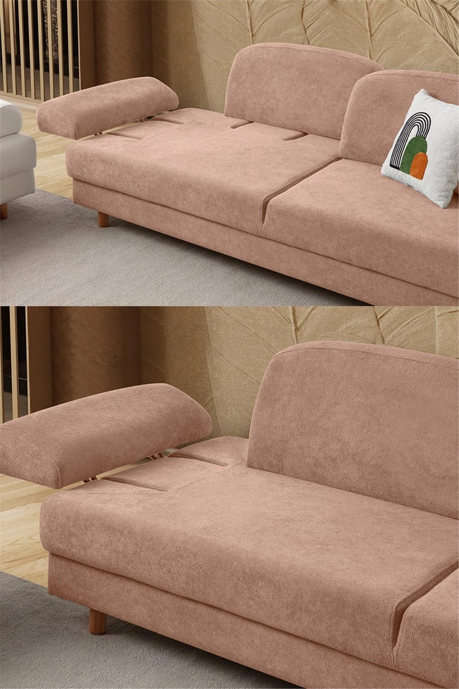 Eymense Aries Yataklı Sandıklı Koltuk Takımı 3+3+1 Pembe