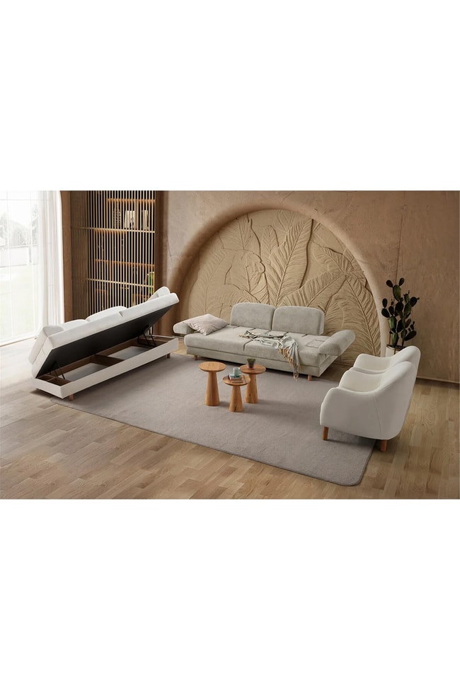 Eymense Aries Yataklı Sandıklı Koltuk Takımı 3+3+1+1 Sütlü Kahve