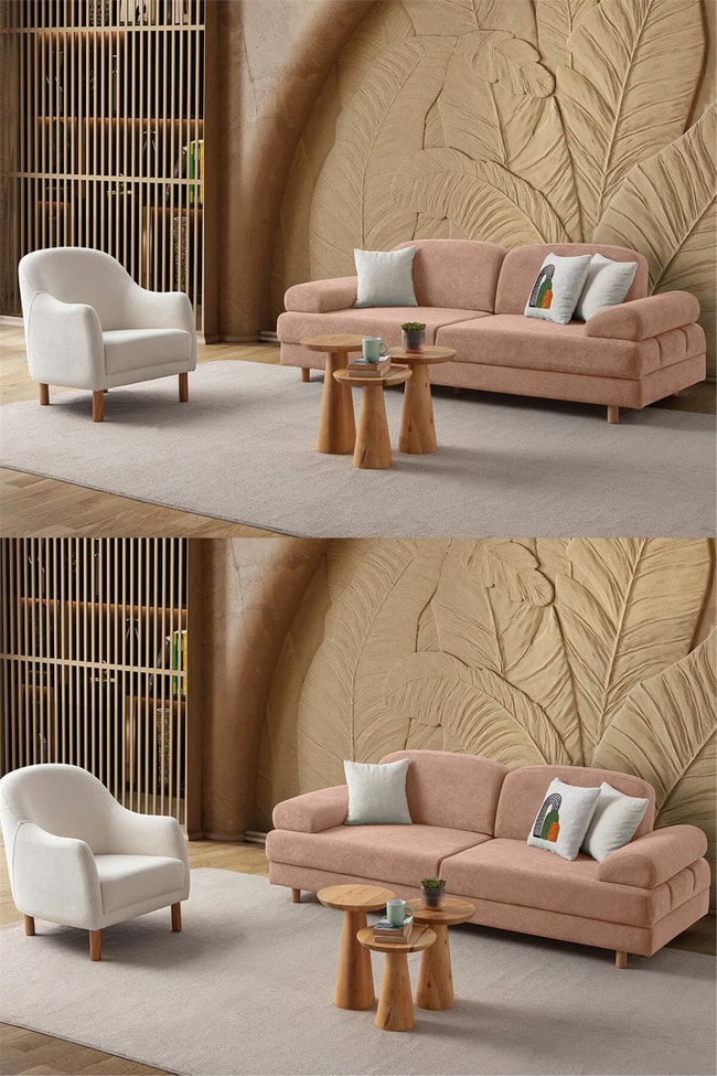 Eymense Aries Yataklı Sandıklı Koltuk Takımı 3+3+1 Pembe