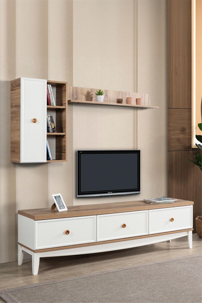 Eymense İpek Tv Ünitesi Seti Krem