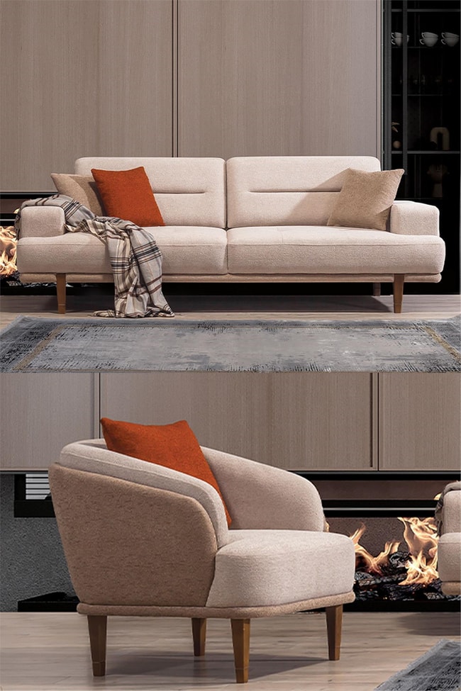 Eymense Linda Modern Koltuk Takımı 3+1 Krem