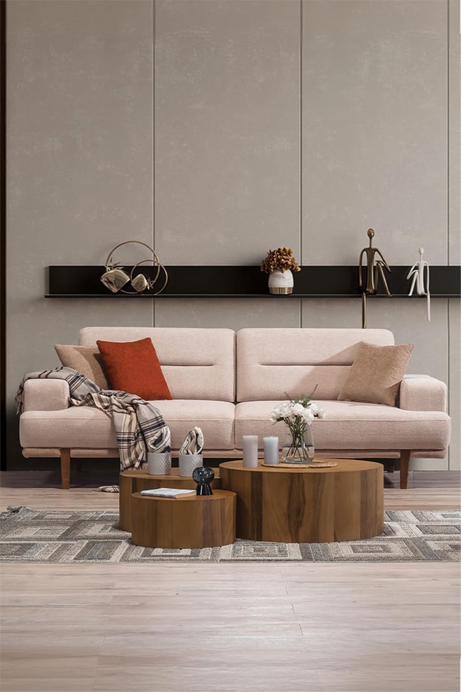 Eymense Linda Modern Koltuk Takımı 3+1 Krem