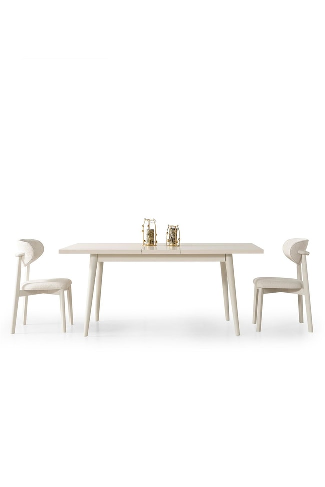 Eymense Masal Modern 4 Sandalyeli Açılır Masalı Yemek Masası Takımı Krem
