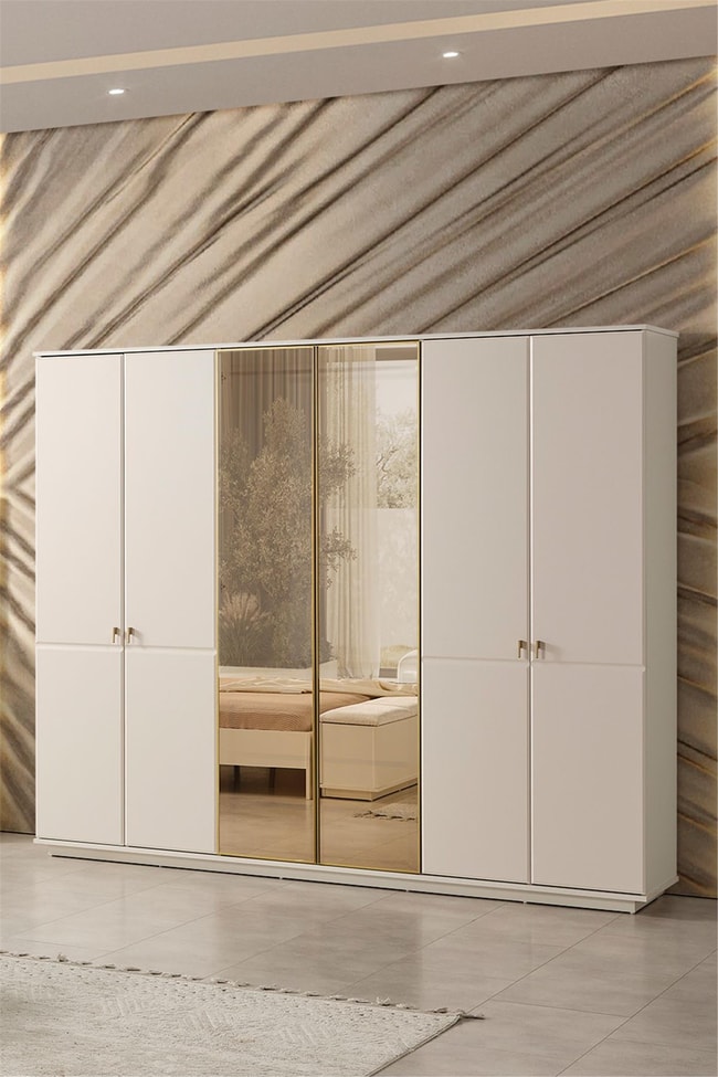 Eymense Masal Modern 6 Kapaklı Gardırop Dolap Krem