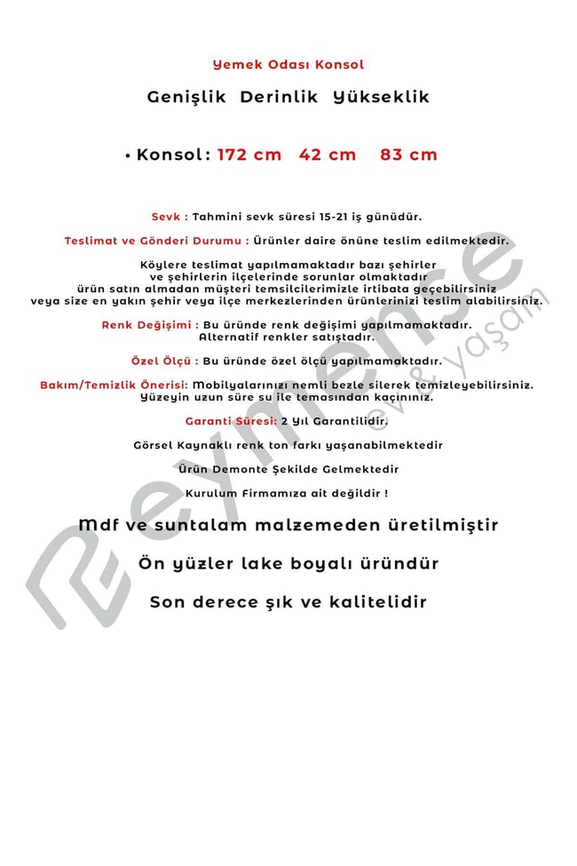 Eymense Masal Modern Yemek Odası Konsol Ayna Krem