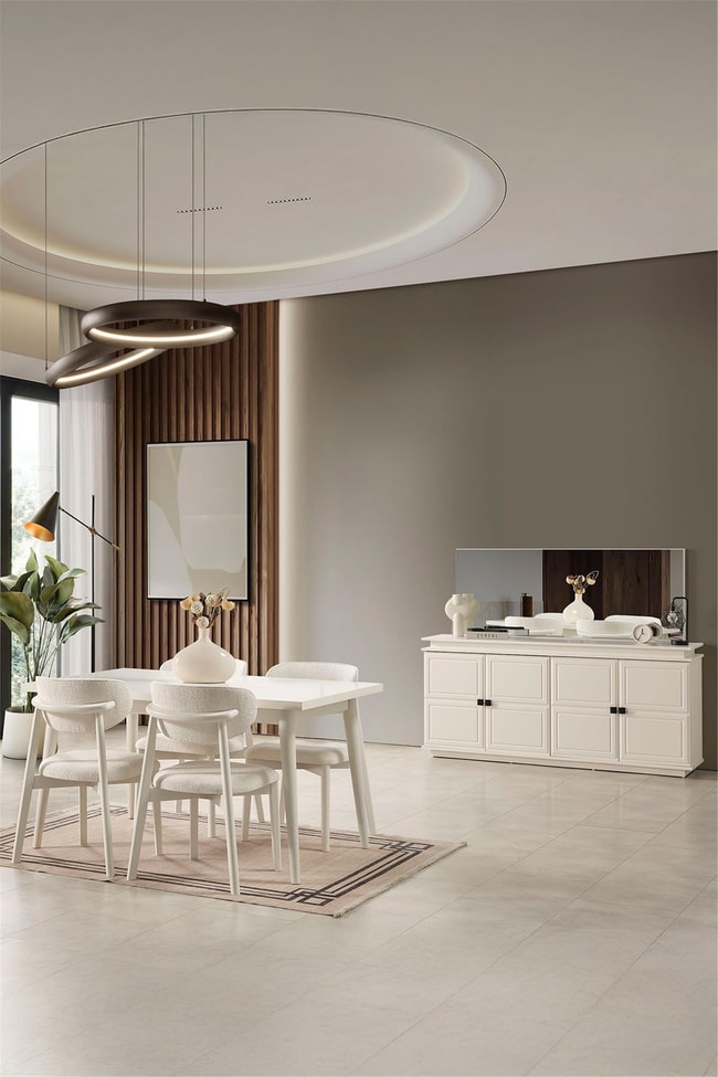 Eymense Vizyon Modern 4 Sandalyeli Açılır Masalı Yemek Odası Takımı Krem