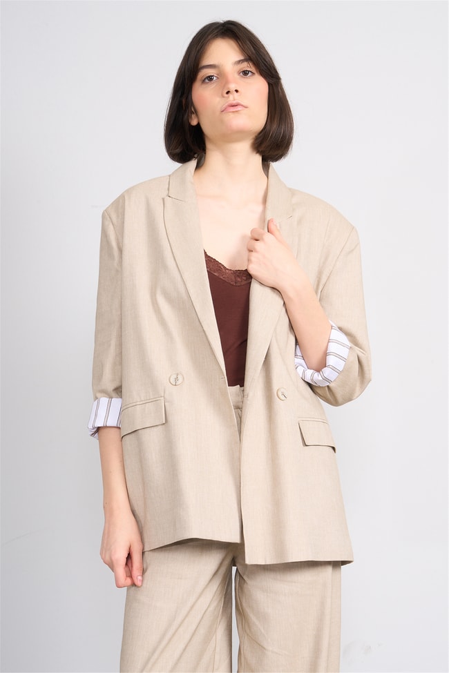 Fithit 5316 Kadın Oversize Ceket Bej