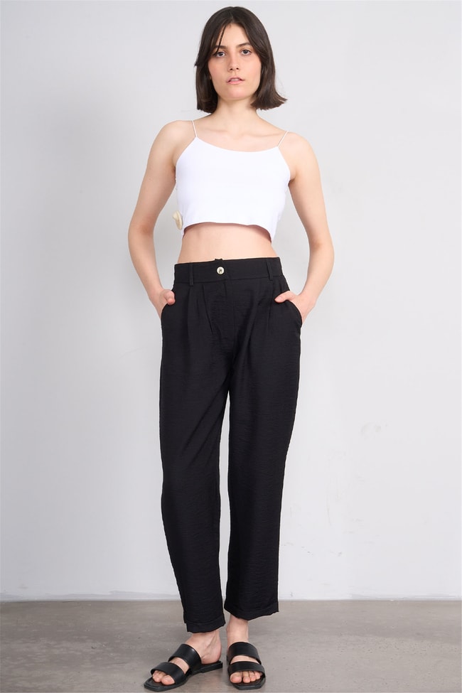Fithit 7502 Bayan Rossi Dar Double Paça Pantolon Siyah