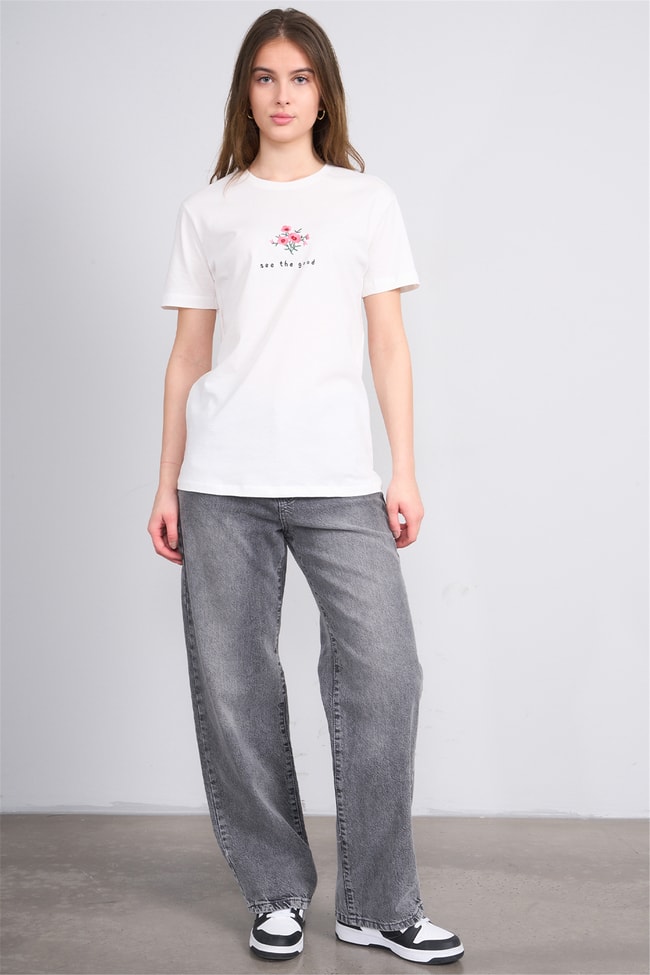Fithit 7810 Bayan Jean Maria Wide Leg Pantolon Kar Gri