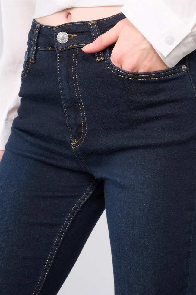 Fithit 7811 Bayan Jean İspanyol Paça Pantolon Koyu Mavi