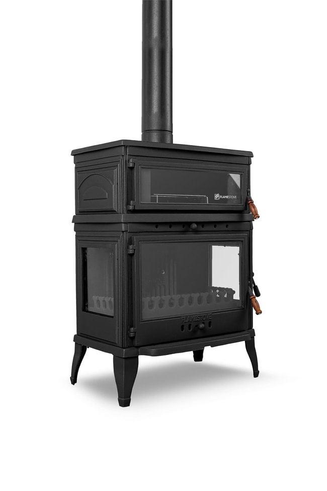 FLAME STOVE Retro 3 camlı yan kapaklı Fırınlı  Şömine Soba (45YK) / MAŞA TAKIMI HEDİYELİ